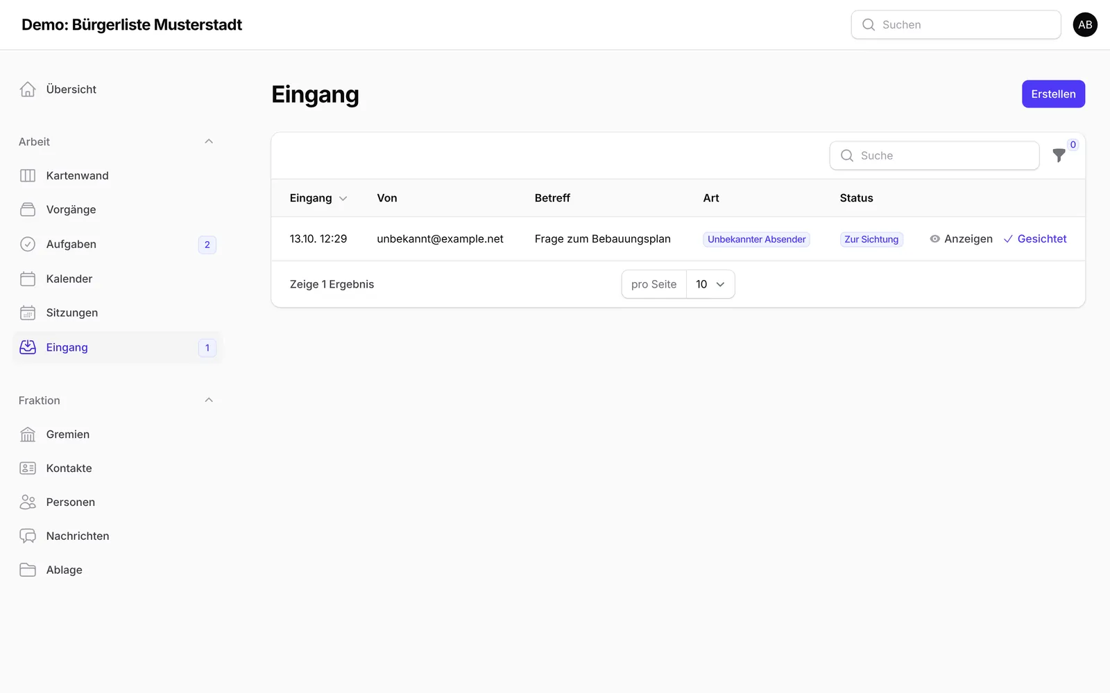 Eingang der Mails an die App