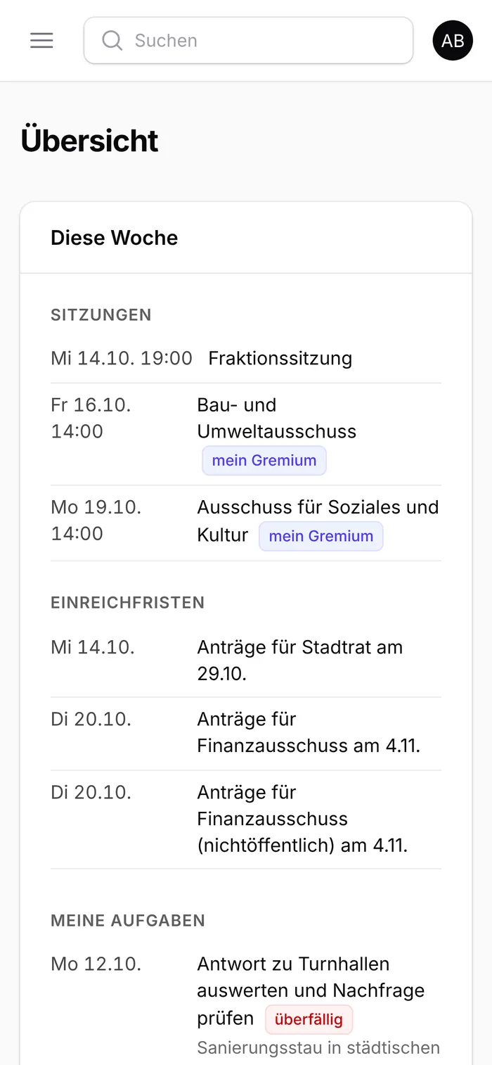 Die Übersicht auf dem Handy